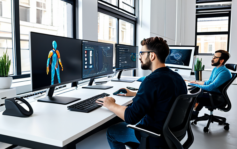 AI-Assisted Design Workspace**

"A modern, brightly lit industrial design studio with multiple computer screens displaying 3D models and AI-generated design options. A diverse team of designers are collaborating on screen, fully clothed in appropriate attire, safe for work. The scene includes ergonomic chairs and prototypes of consumer products. Perfect anatomy, correct proportions, professional environment, high quality."

**