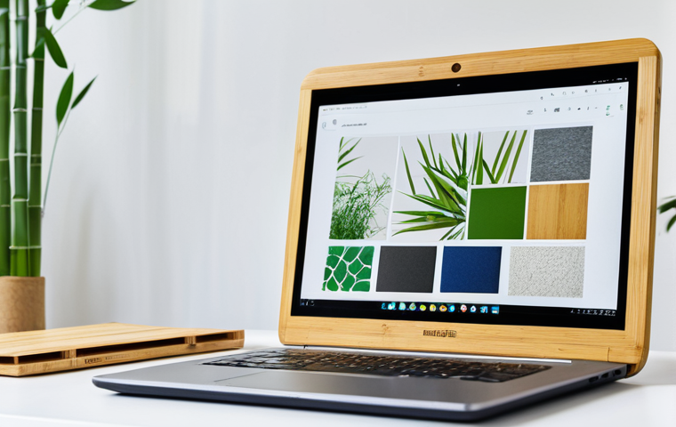 공업디자인과 탄소 배출 절감 디자인 - **Prompt:** A modern product design studio, showcasing sustainable material samples (bamboo, recycle...