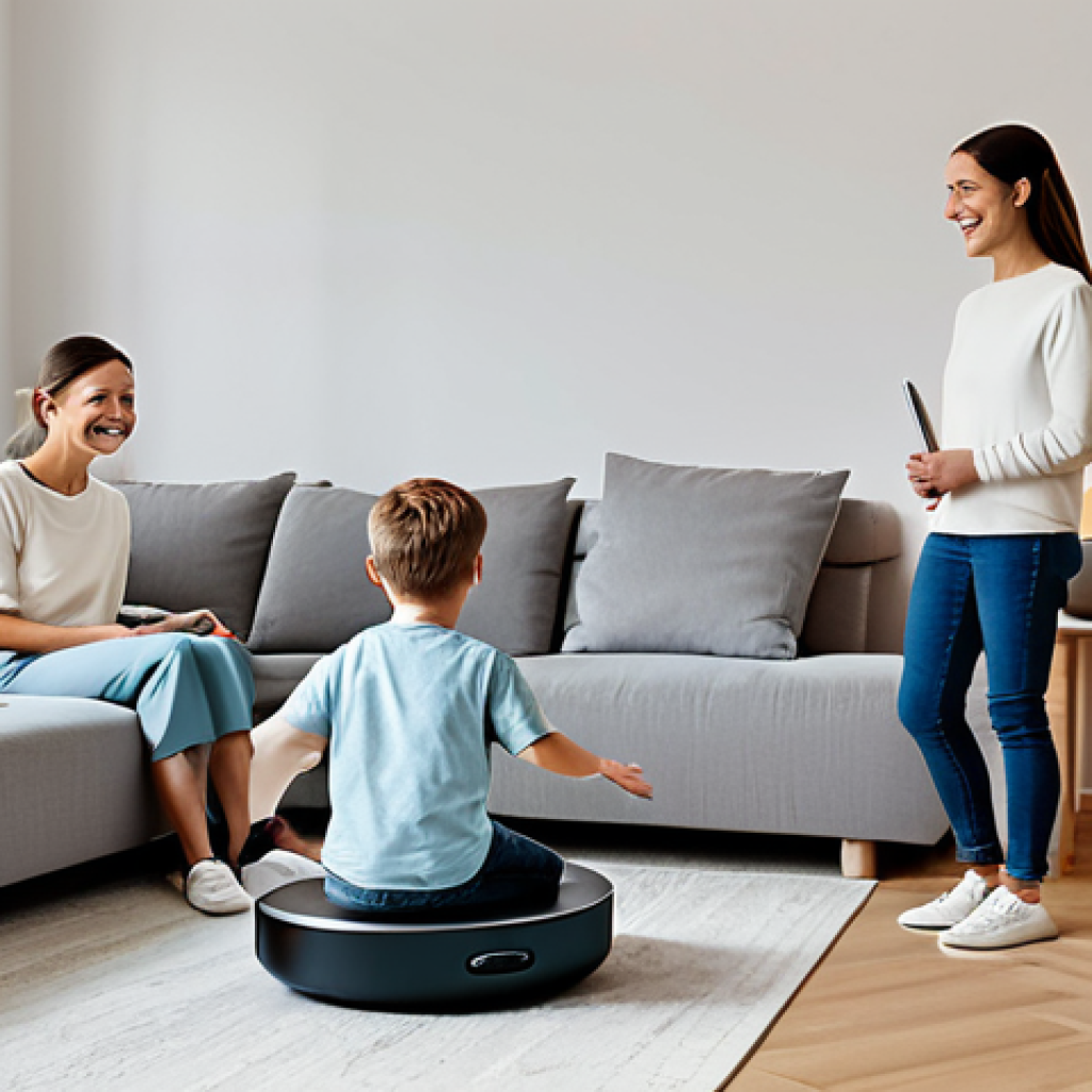 공업디자인과 사운드 디자인 - Smart Home Harmony**
"A modern, minimalist living room featuring a smart speaker subtly glowing wit...
