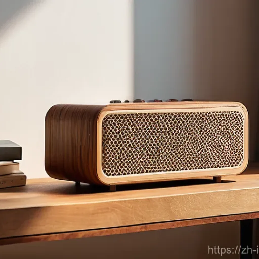 공업디자인과 음향 설계 - **Prompt 1: "The Warm Embrace of Sound and Design"**
A minimalist, retro-inspired Bluetooth spea...
