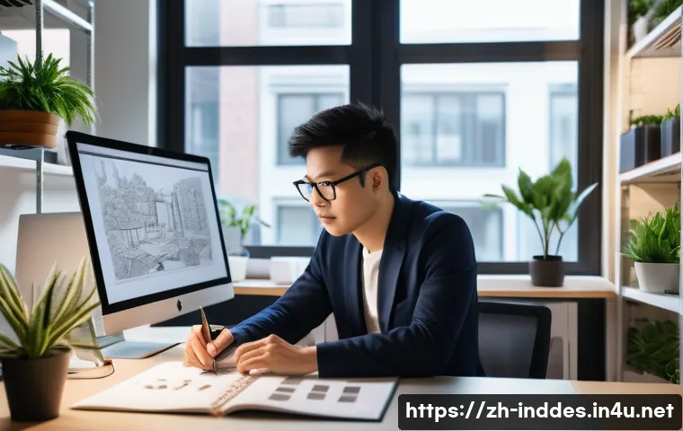 공업디자인 프리랜서 가이드 - A modern freelance industrial designer working at a sleek, minimalist home office desk, surrounded b...