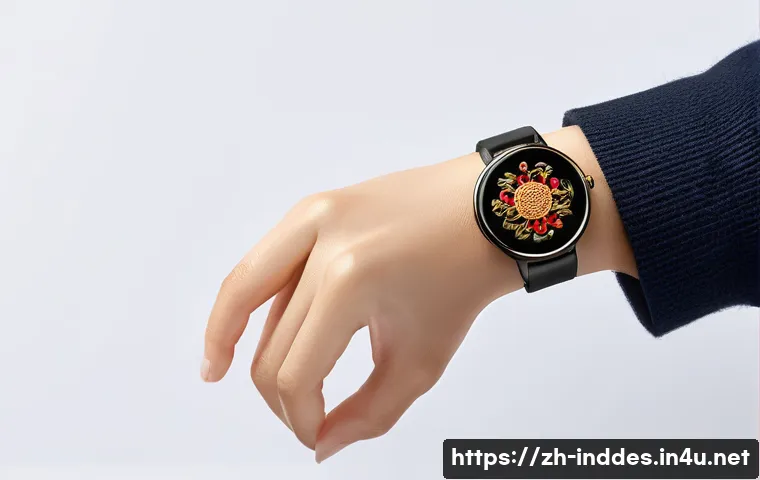 공업디자인과 다문화 디자인 - A modern smart wearable device inspired by traditional Chinese embroidery, featuring intricate red a...