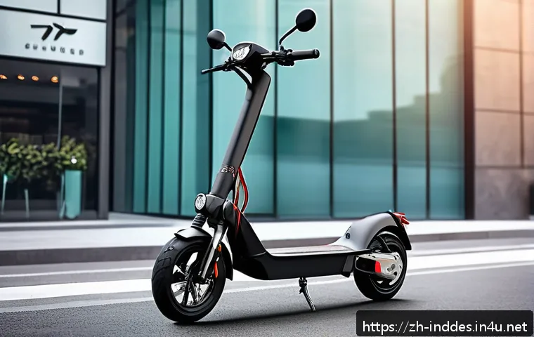 공업디자인과 전동 킥보드 디자인 - A sleek, modern electric scooter designed with ergonomic grips made of breathable, anti-slip materia...