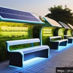 공업디자인과 공공 디자인 - A futuristic smart urban park scene in a Chinese city featuring multifunctional public spaces: solar...