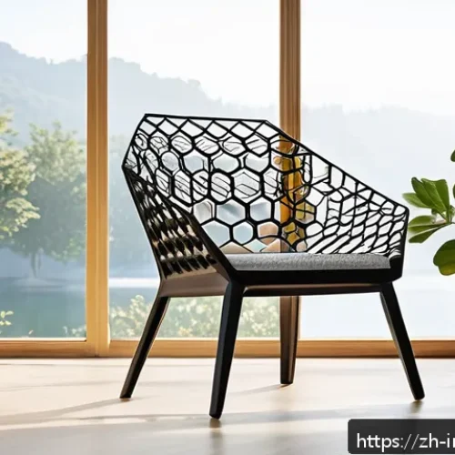 공업디자인과 바이오 디자인 - A modern chair inspired by honeycomb structures, featuring a lightweight yet sturdy frame with hexag...