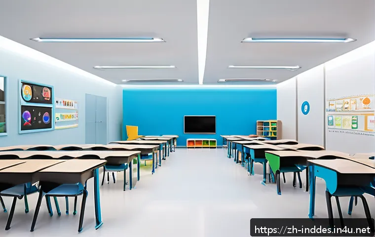 공업디자인과 교육용 제품 디자인 - A bright and modern classroom featuring modular furniture with movable desks and chairs arranged fle...